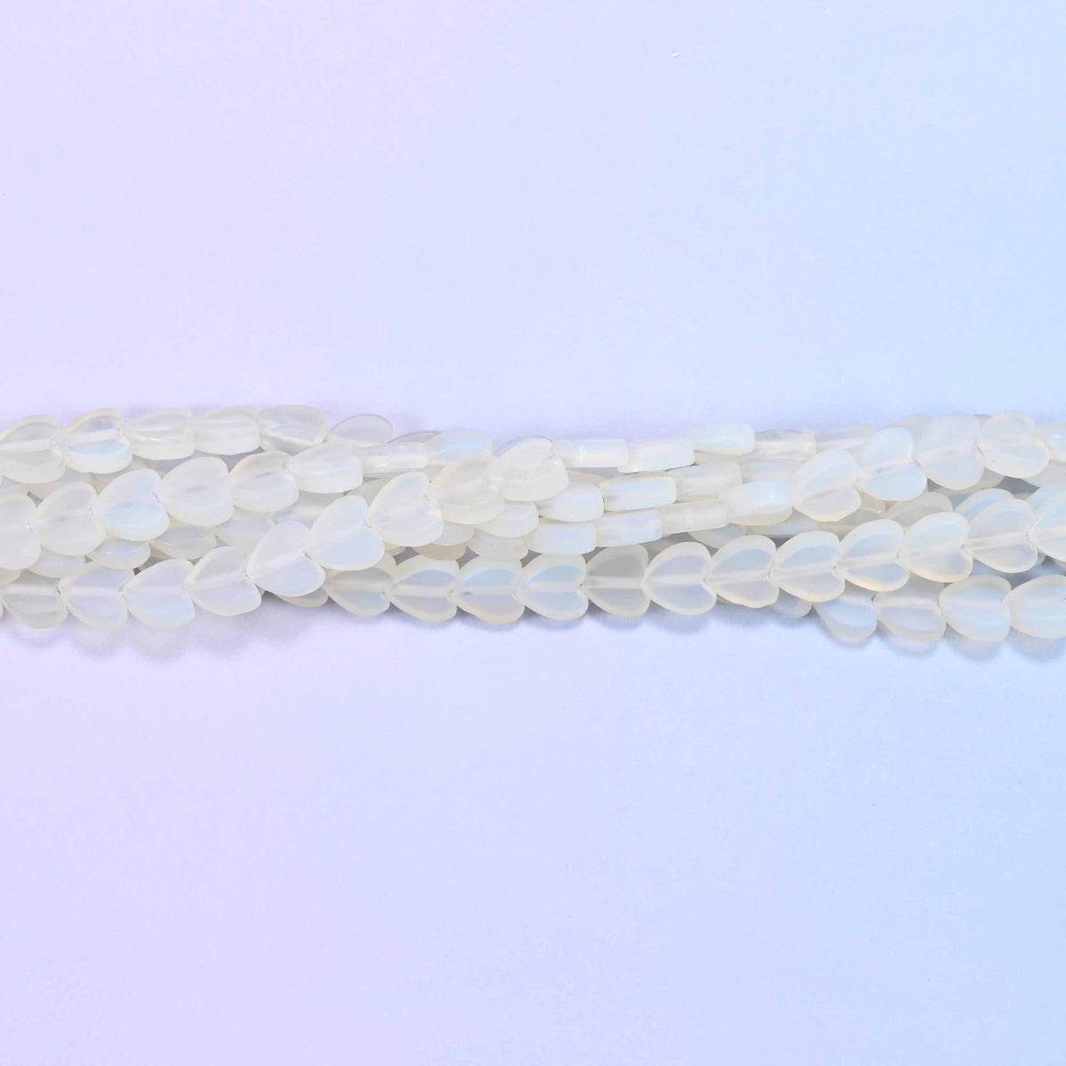 Matte Opalite Flat Heart Beads, approximately 68 beads per strand