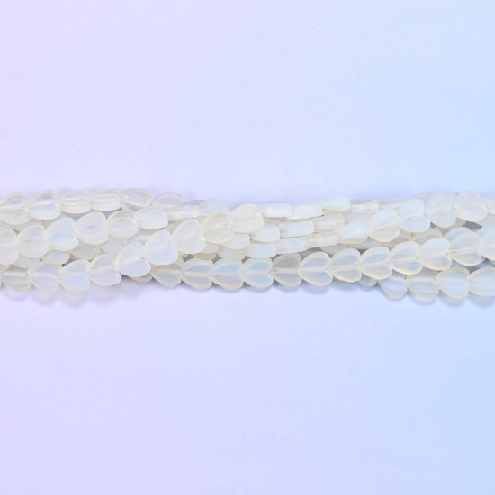 Matte Opalite Flat Heart Beads, approximately 68 beads per strand