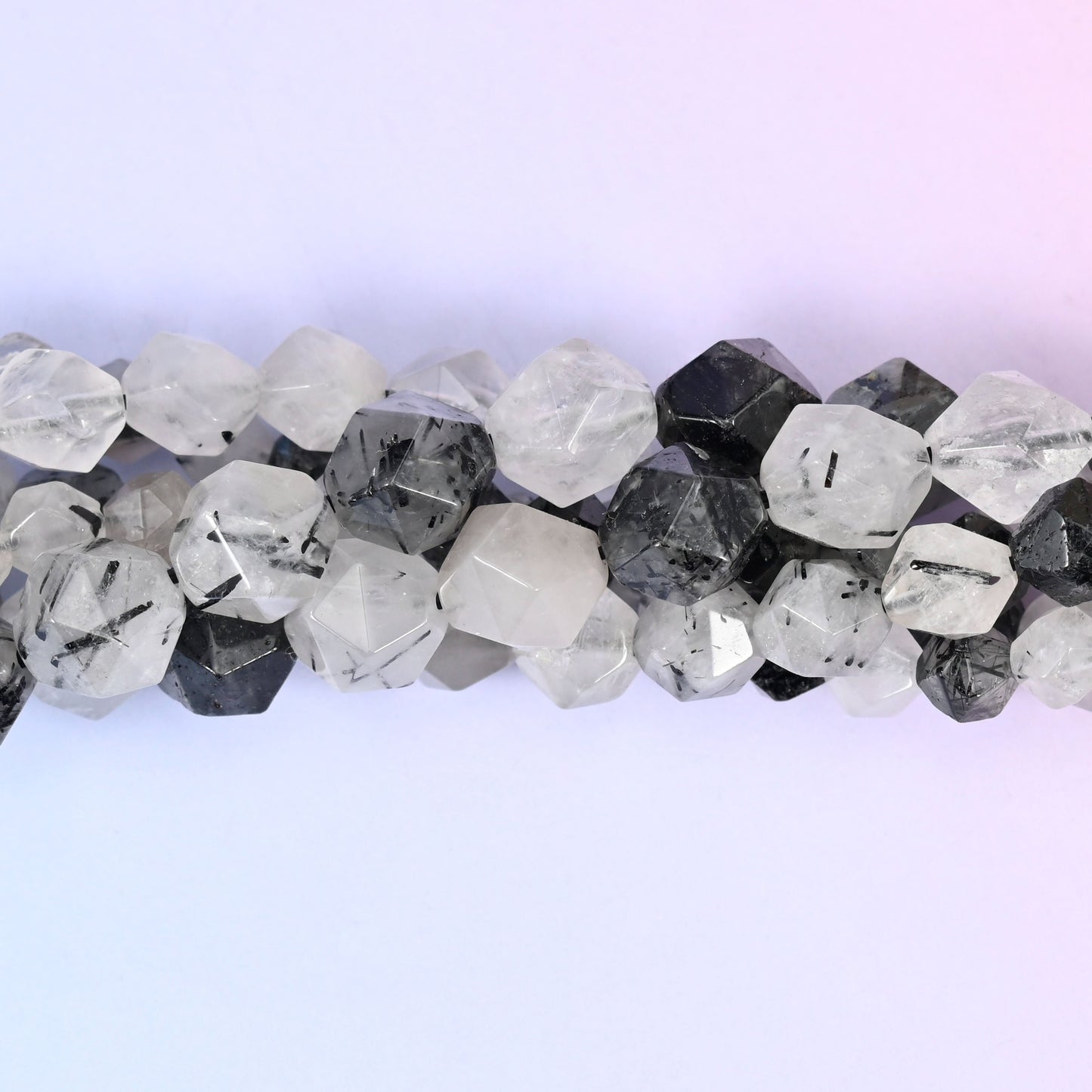 Black Rutilated Quartz Diamond Star Cut Beads for jewelry making.