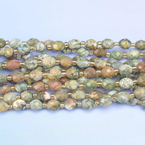 Faceted rice barrel cut snake skin jasper beads