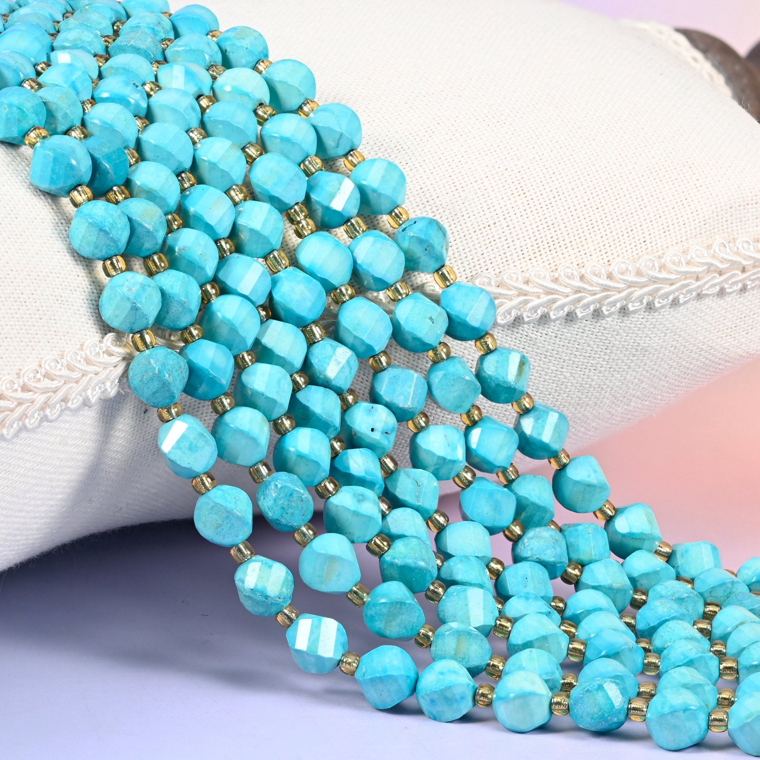 Dyed Lake Blue Howlite faceted spiral twist beads