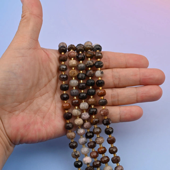 Petrified Wood rondelle beads, 6x8mm, faceted