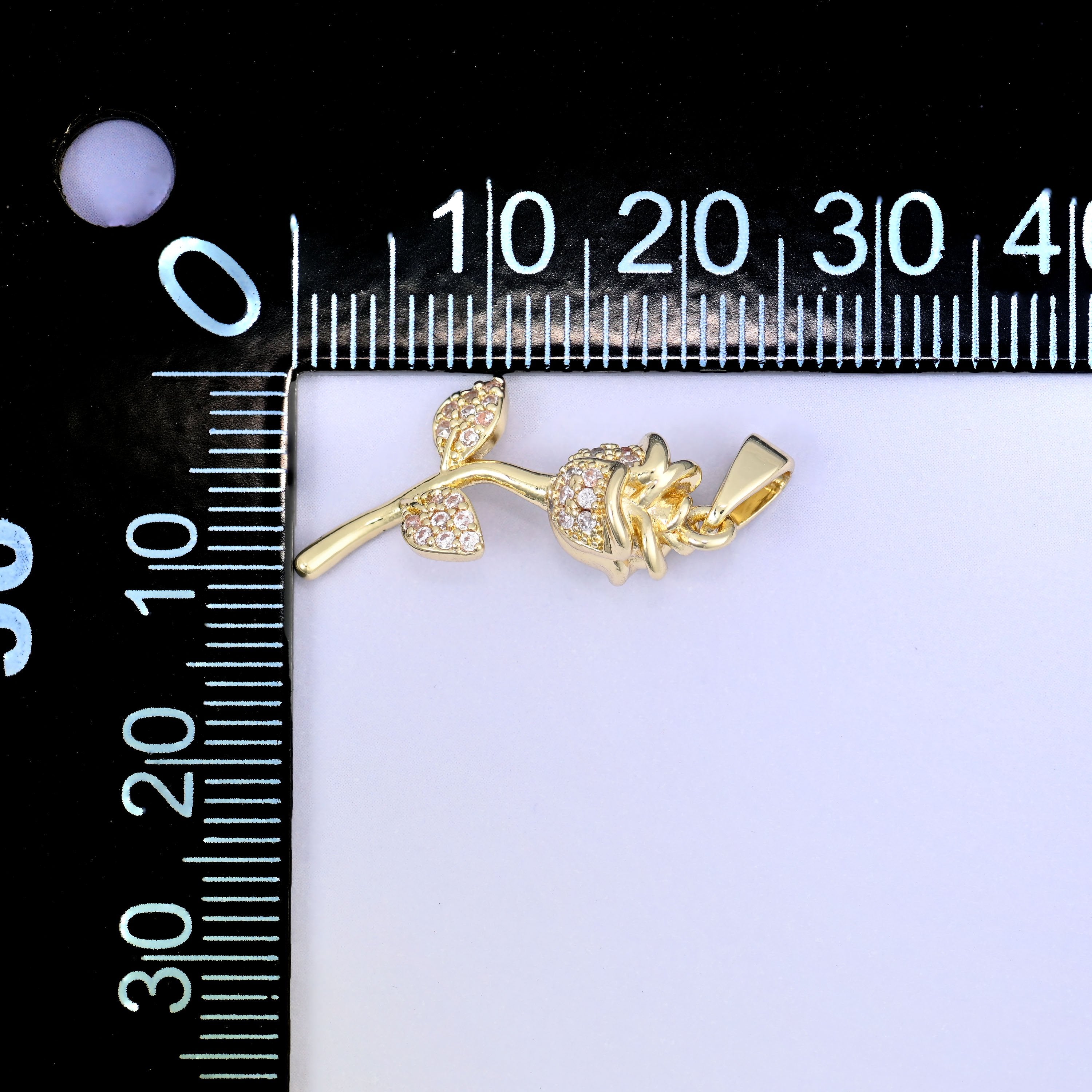 Gold Rose Flower Zircon Charms: 18K Gold Plated Pendants, Jewelry Making Supply