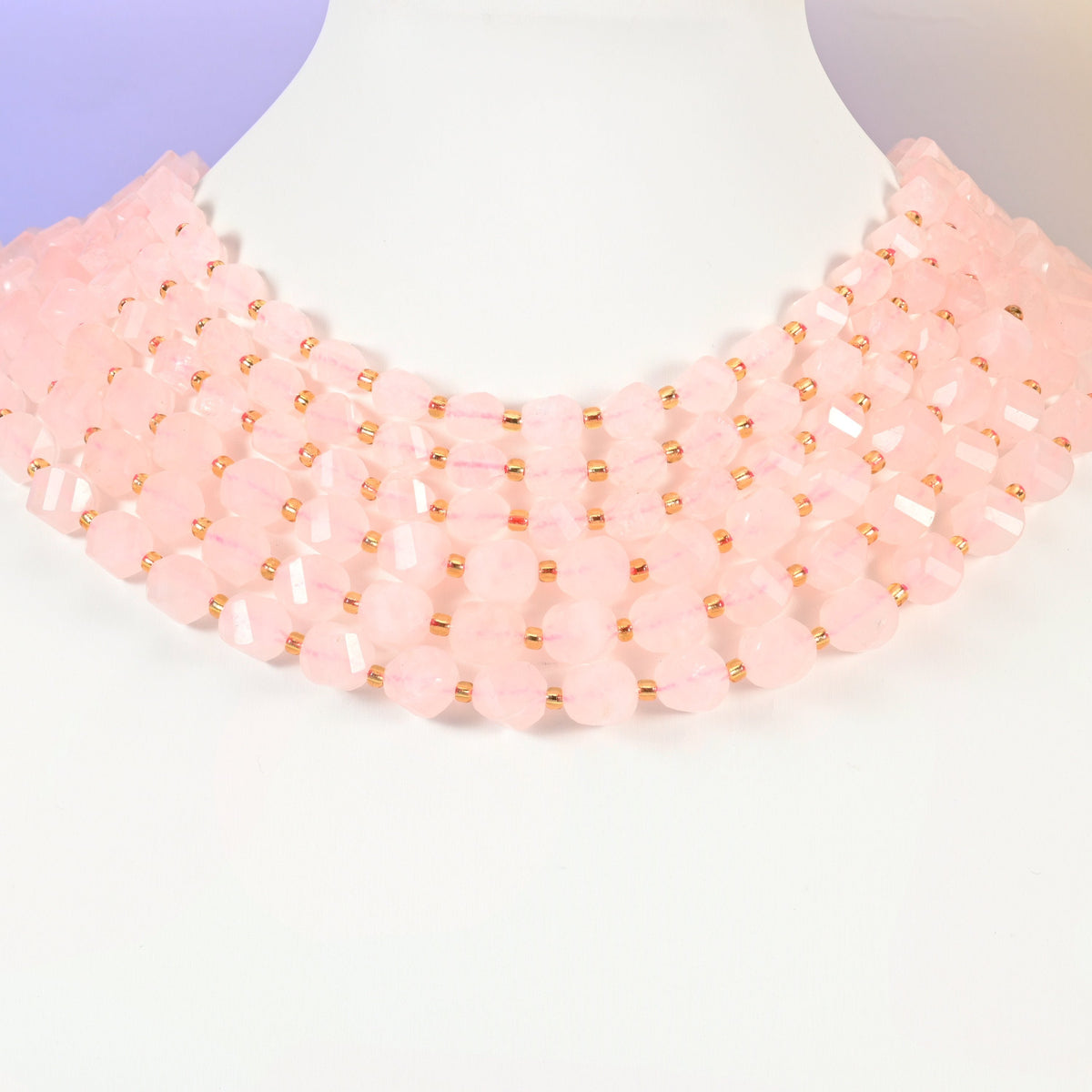 Rose Quartz beads, faceted spiral twist, 8mm 10mm