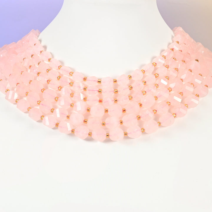 Rose Quartz beads, faceted spiral twist, 8mm 10mm
