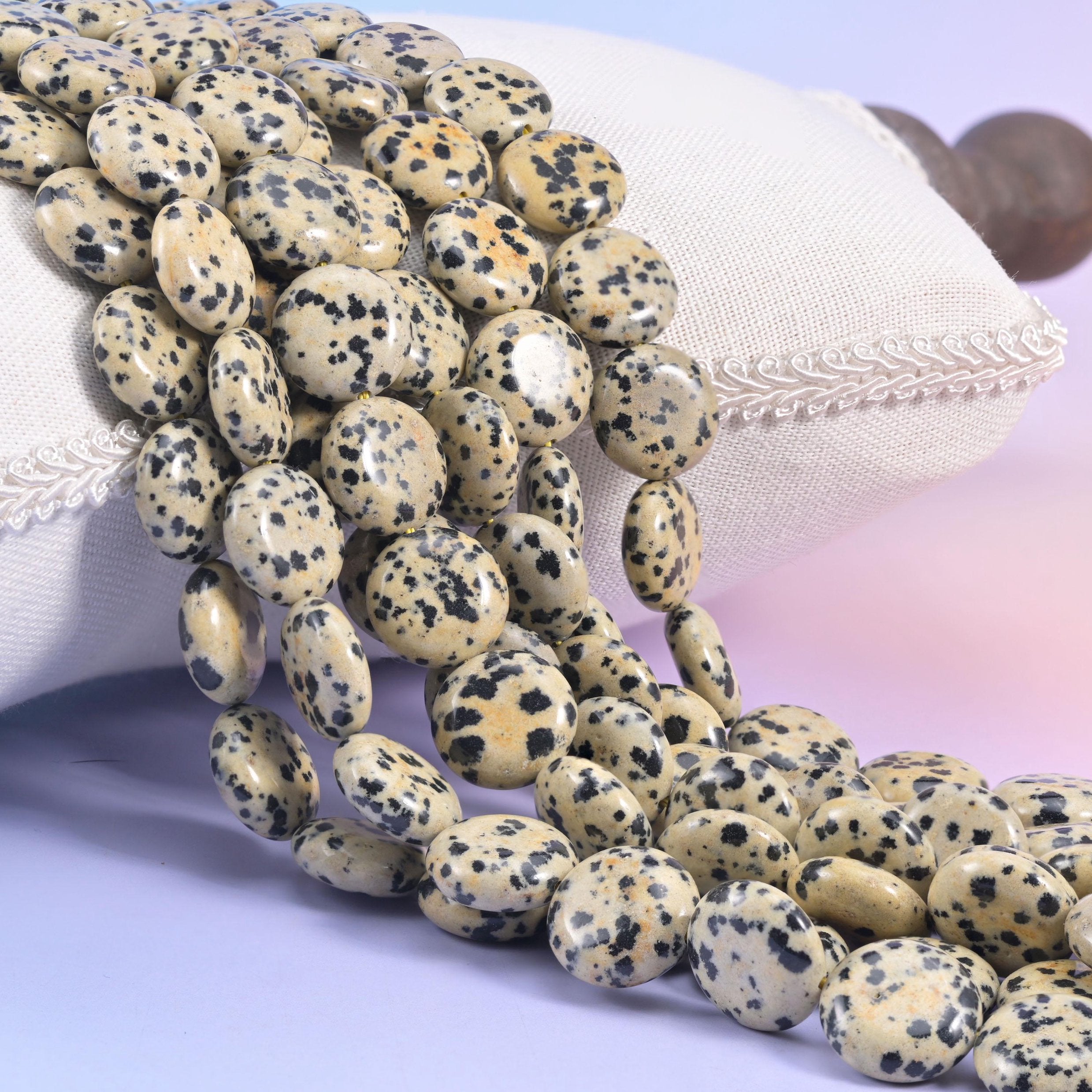 Dalmatian Jasper Smooth Coin Beads Size 15mm Jewelry Making 15 Inch Strand