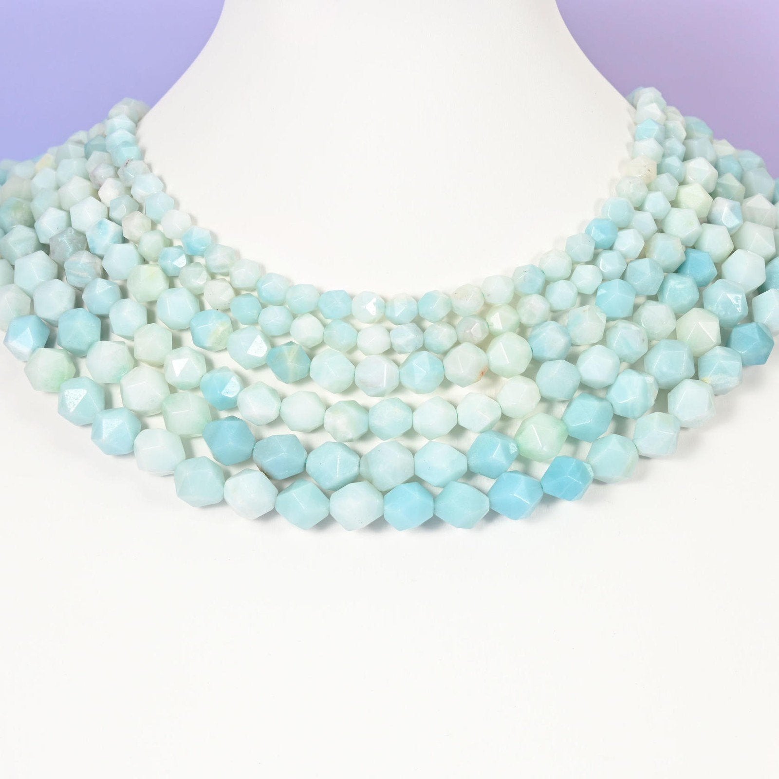 Blue Amazonite beads, diamond star cut, 6mm, 8mm, and 10mm