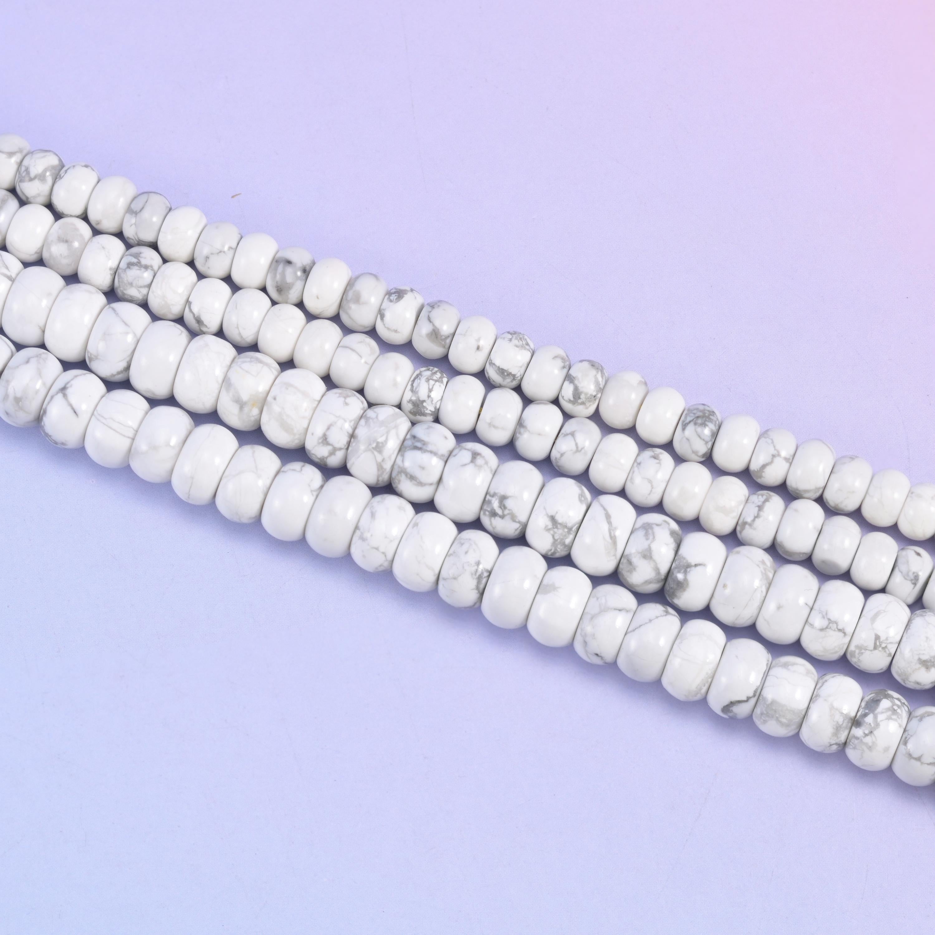 White Howlite rondelle beads in white with gray marbled veining