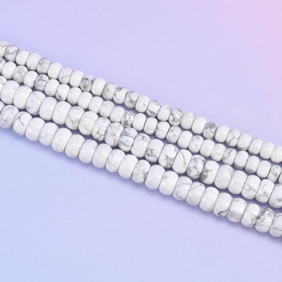 White Howlite rondelle beads in white with gray marbled veining