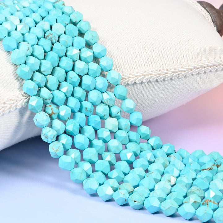 Dyed Blue Howlite Faceted Diamond Star Cut Beads, 6mm 8mm 10mm