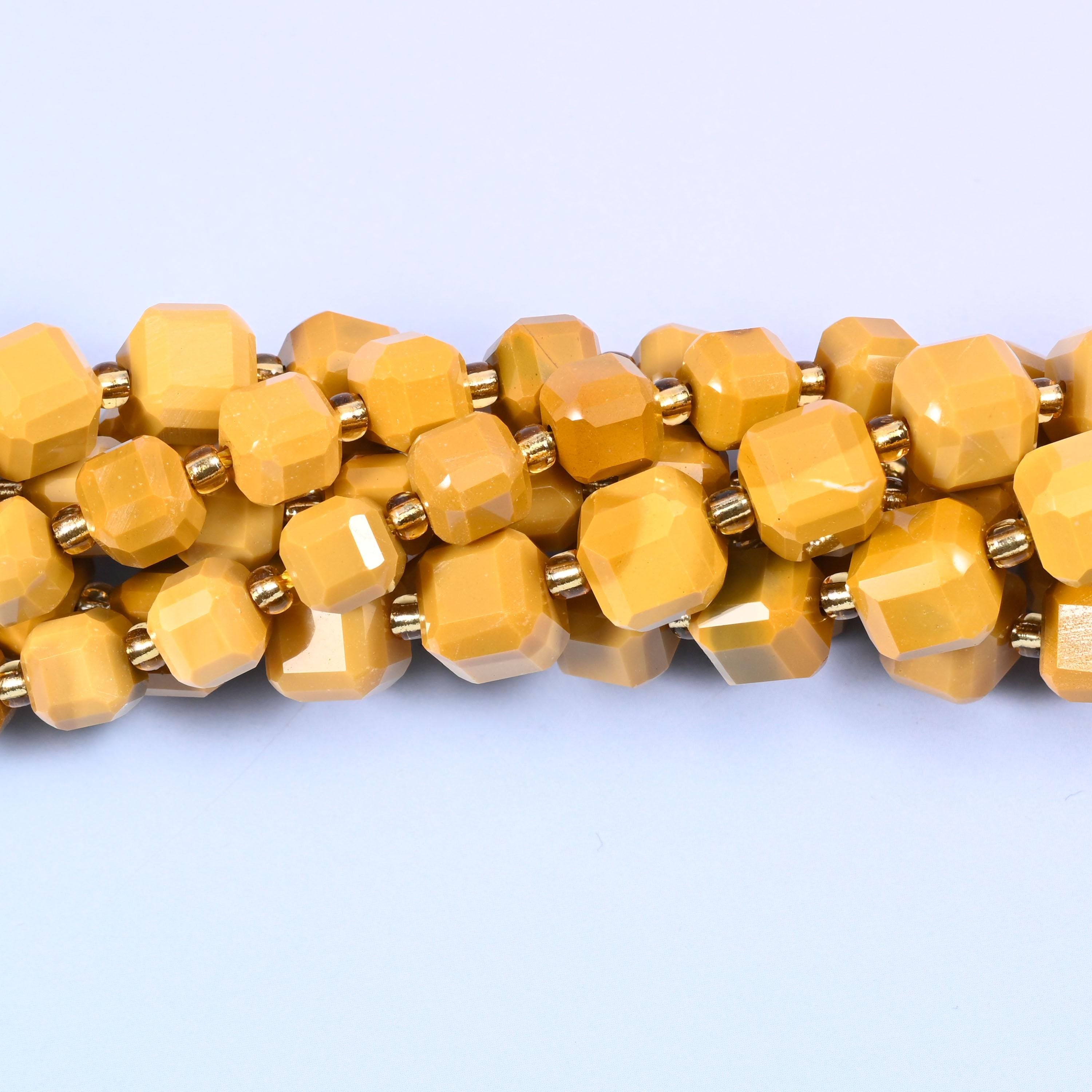 Yellow Mookaite Jasper Faceted Cube Beads, sold per 15 inch strand