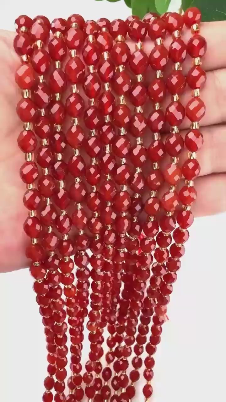 Red Agate Faceted Rice Barrel Beads, approximately 39 beads per strand