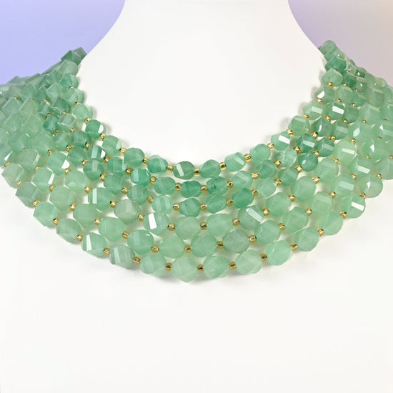 Green Aventurine beads, faceted spiral twist, 8mm 10mm