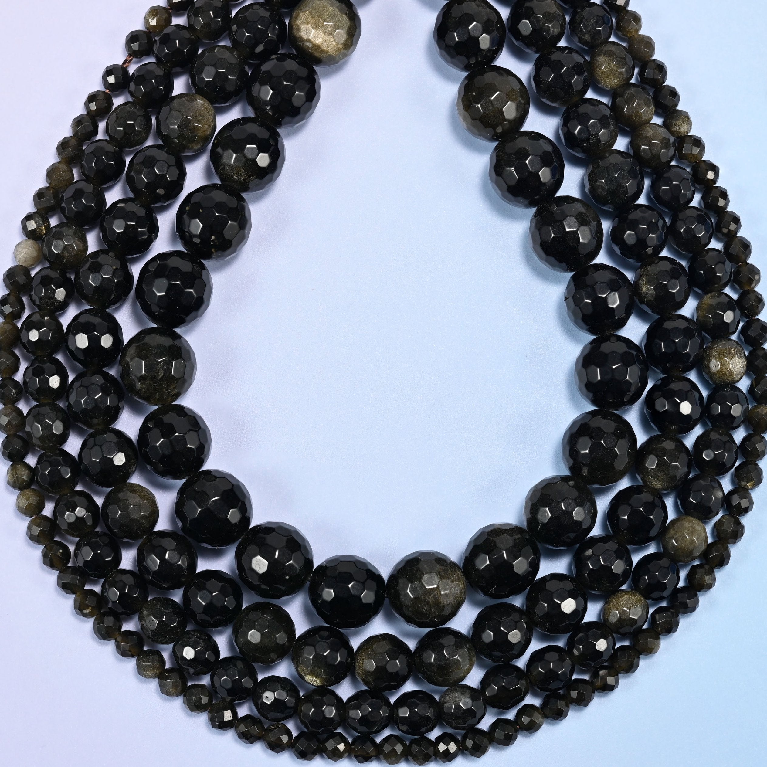 Gold Obsidian Faceted Round Beads: Jewelry Making, 15 Inch Strand