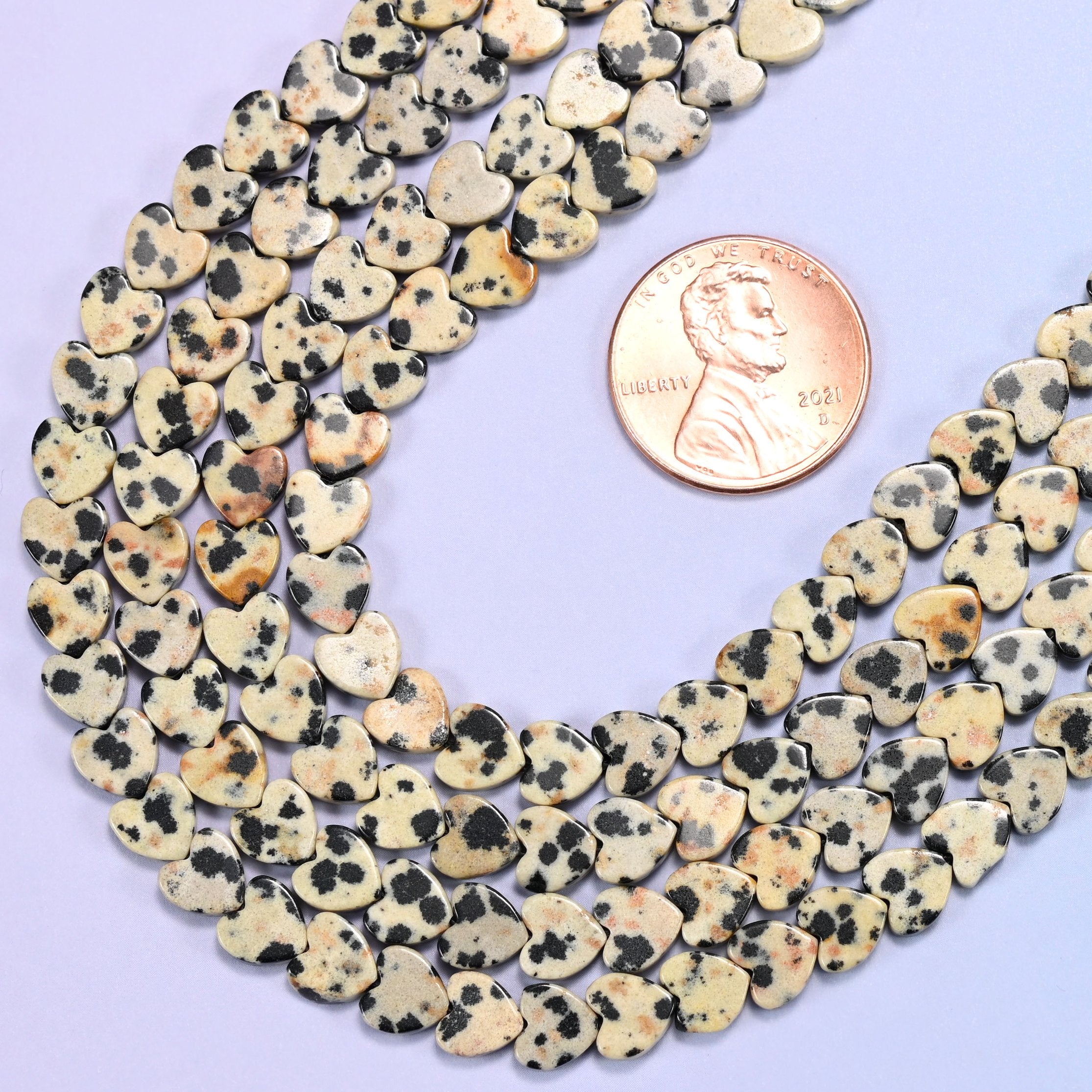 Dalmatian Jasper Flat Heart Beads: Size 6mm, Jewelry Making, 15 Inch Strand