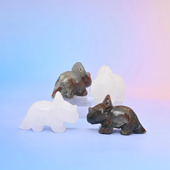 Triceratops dinosaur crystal carving, 12 gemstone options available