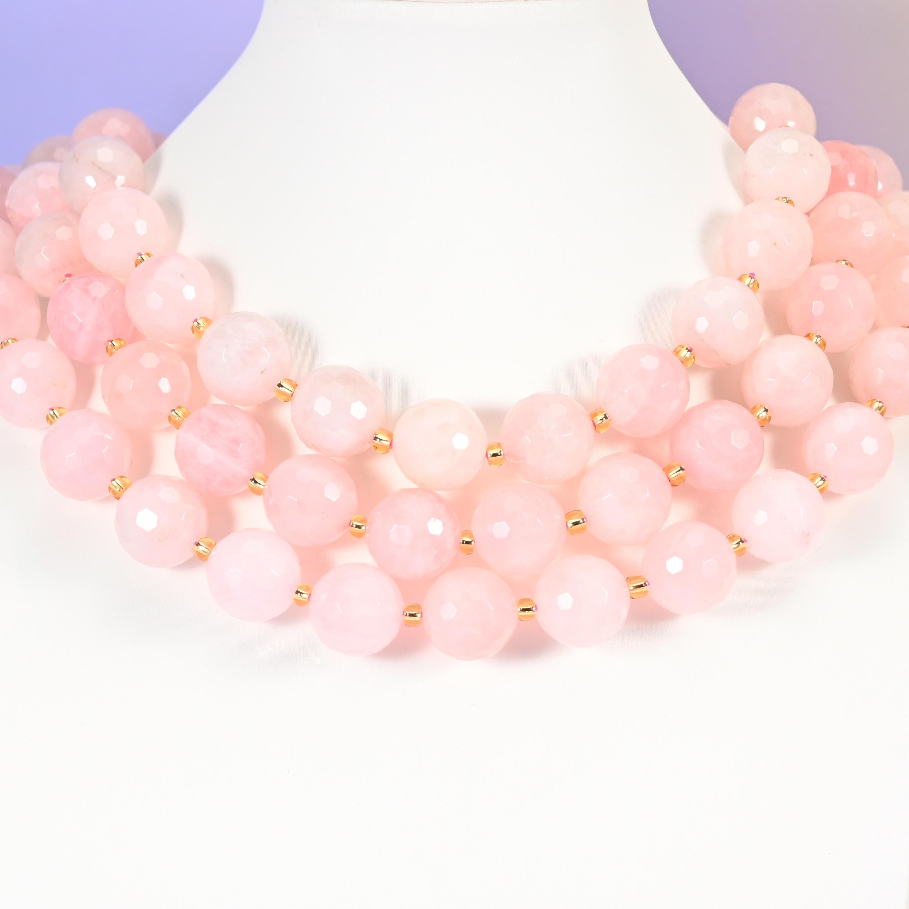 Rose quartz beads, faceted round, 16mm