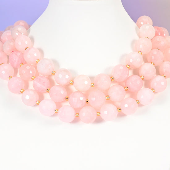 Rose quartz beads, faceted round, 16mm