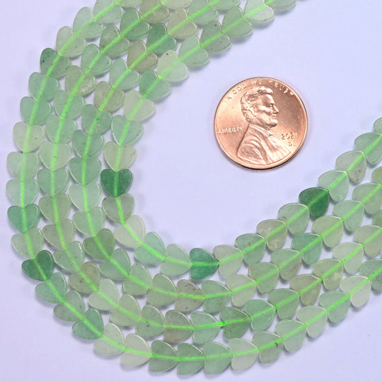 Flat heart cut green aventurine beads