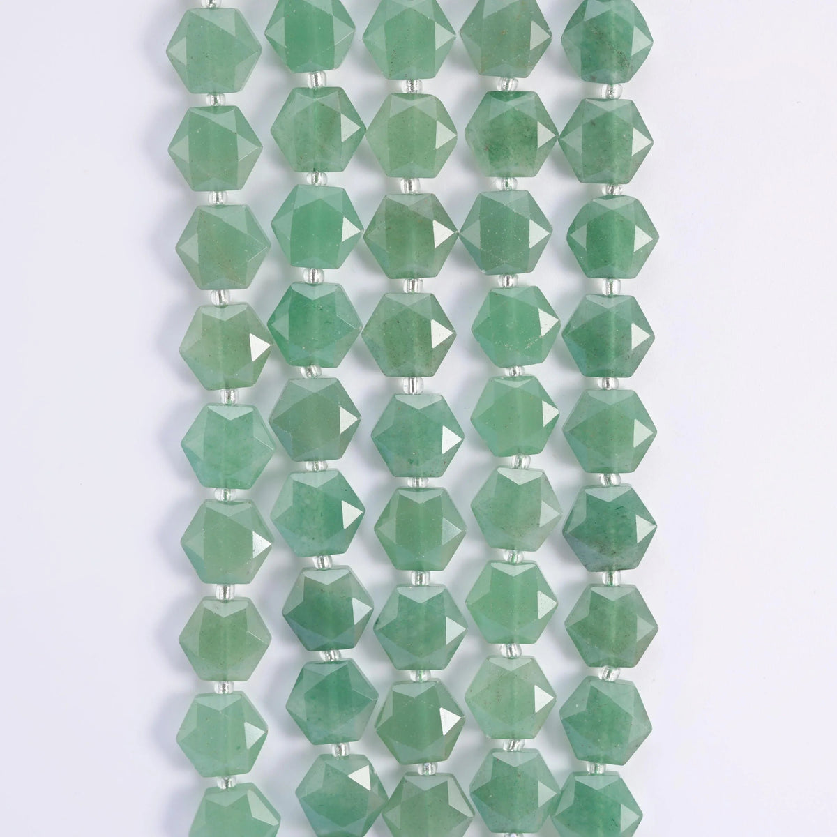 Green Aventurine hexagon beads, 15.5 inch strand.