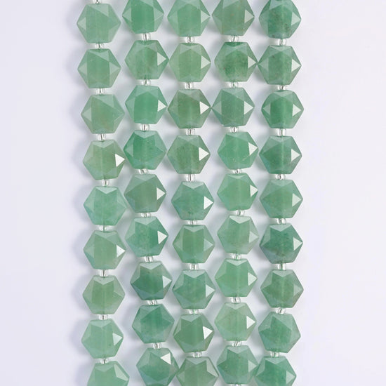 Green Aventurine hexagon beads, 15.5 inch strand.