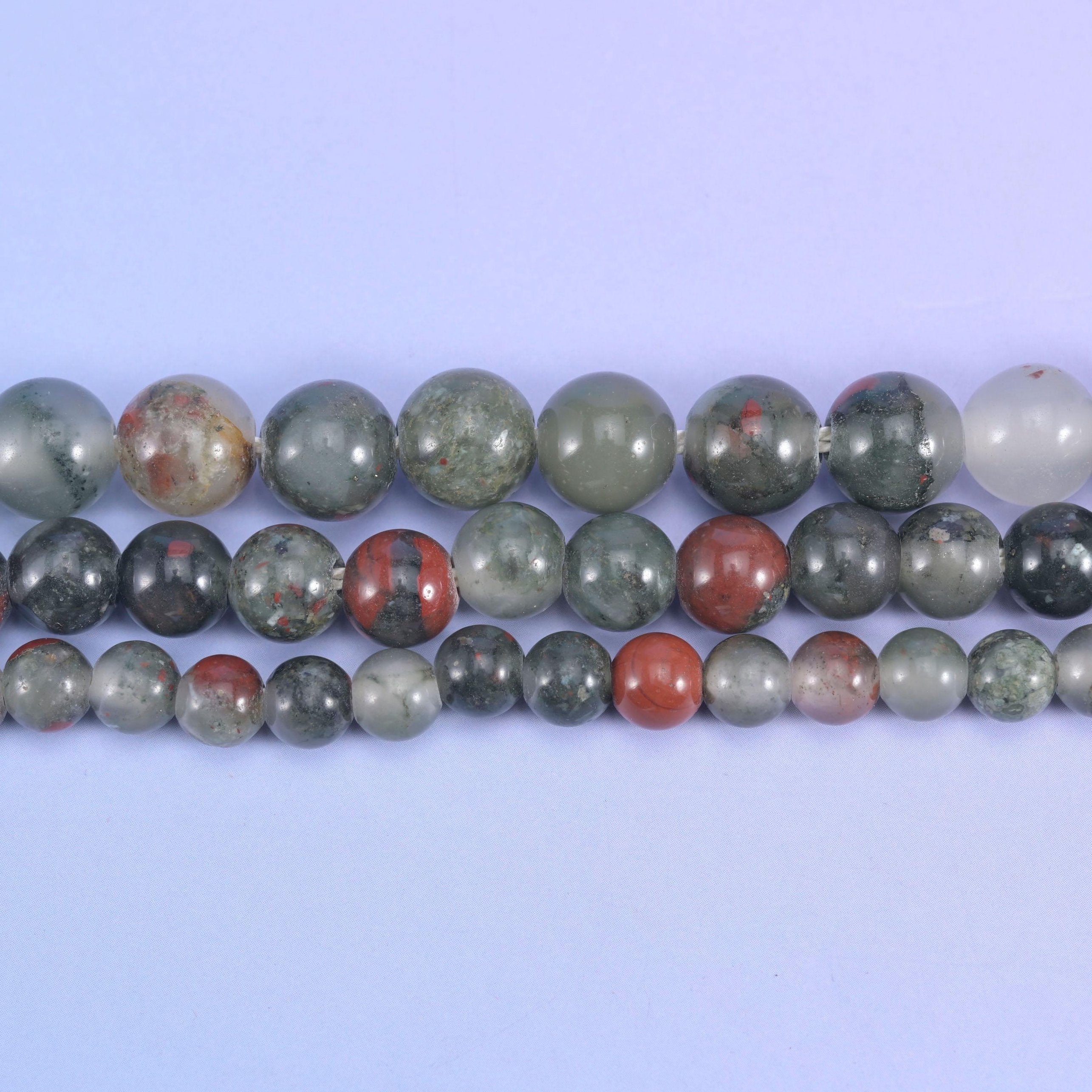 African Bloodstone beads, smooth round, 6mm, 8mm, 10mm