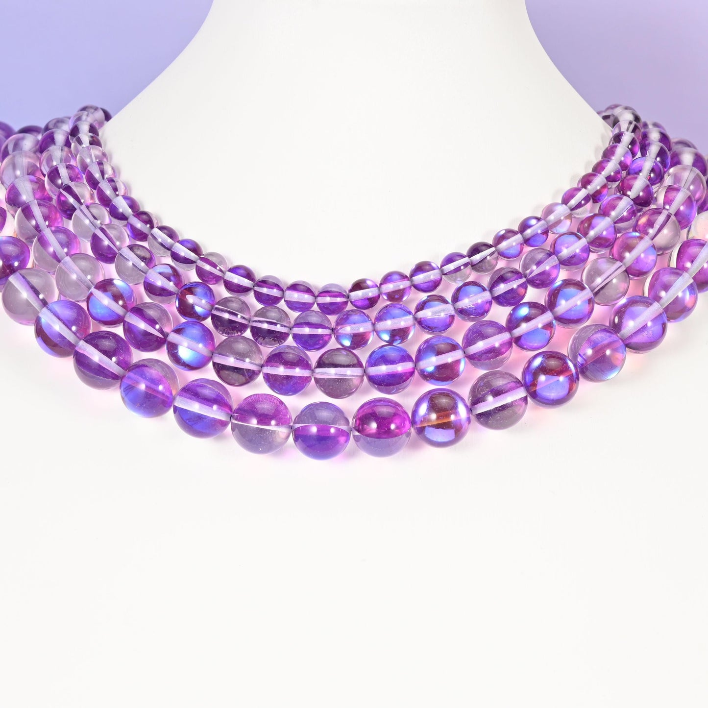 Mystic Aura purple glass beads, round, 6mm to 12mm