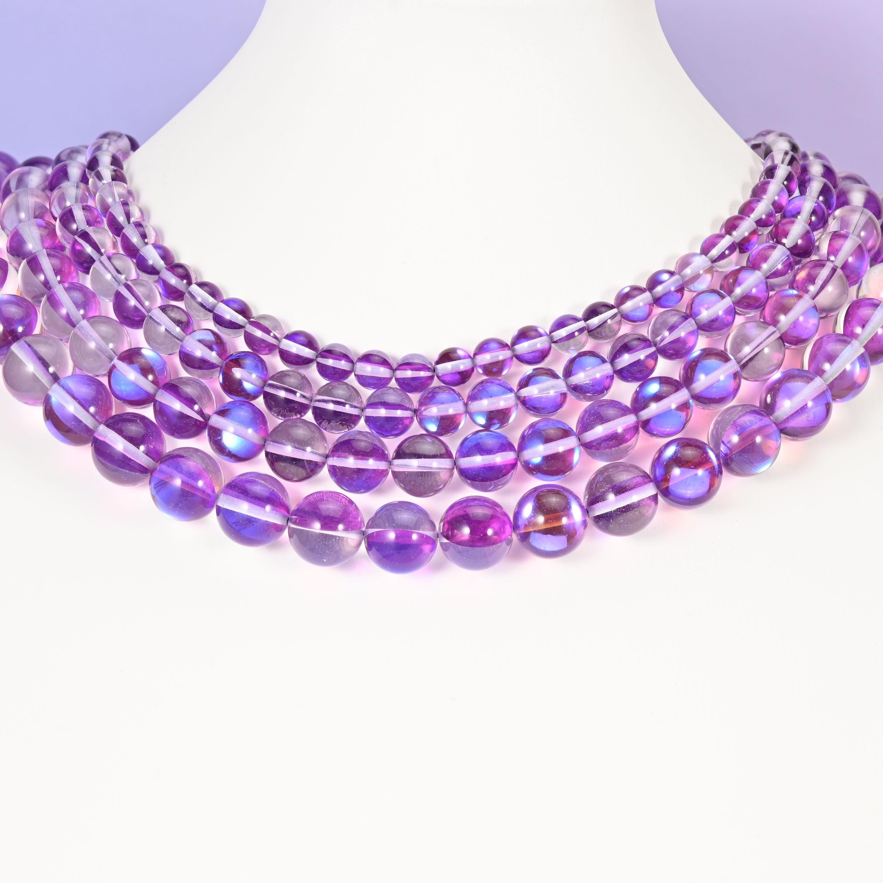 Mystic Aura purple glass beads, round, 6mm to 12mm