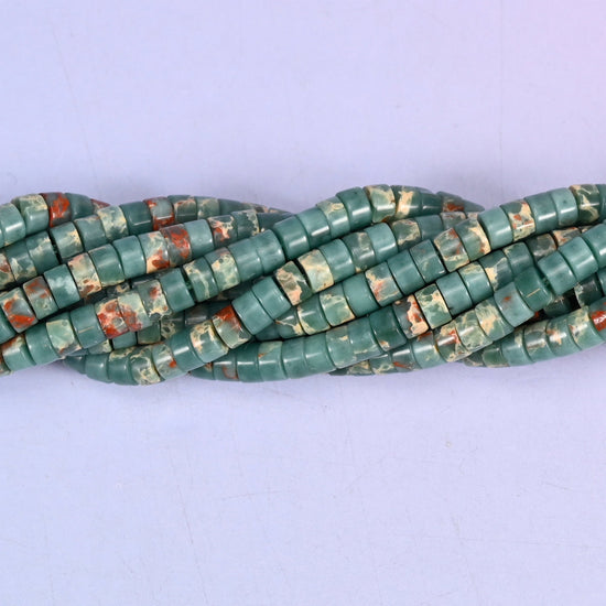 Blue Sea Sediment Imperial Jasper Smooth Heishi Disc Beads: Jewelry Making Supply, 15.5 Inch Strand