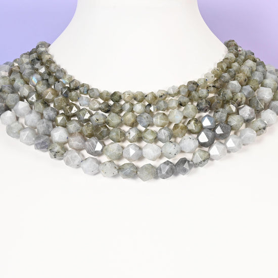 Gray Labradorite beads, diamond star cut, 6mm to 10mm