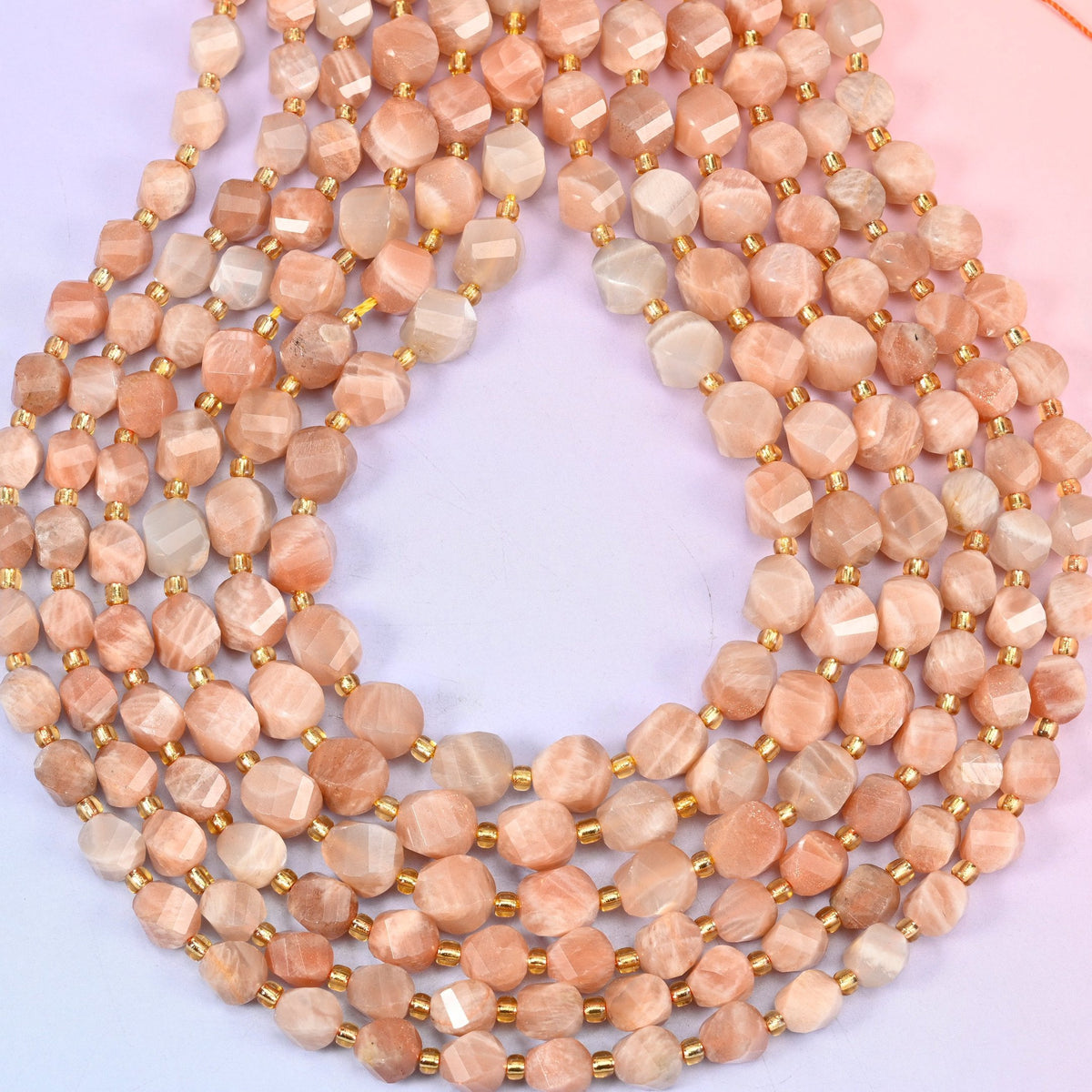 Orange Sunstone spiral twist beads, hole approximately 1.2mm