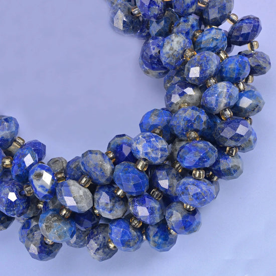 Faceted rondelle cut lapis lazuli beads