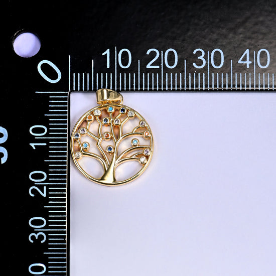 Round Tree of Life Multicolor Zircon Charms: DIY Pendants, Jewelry Making Supply