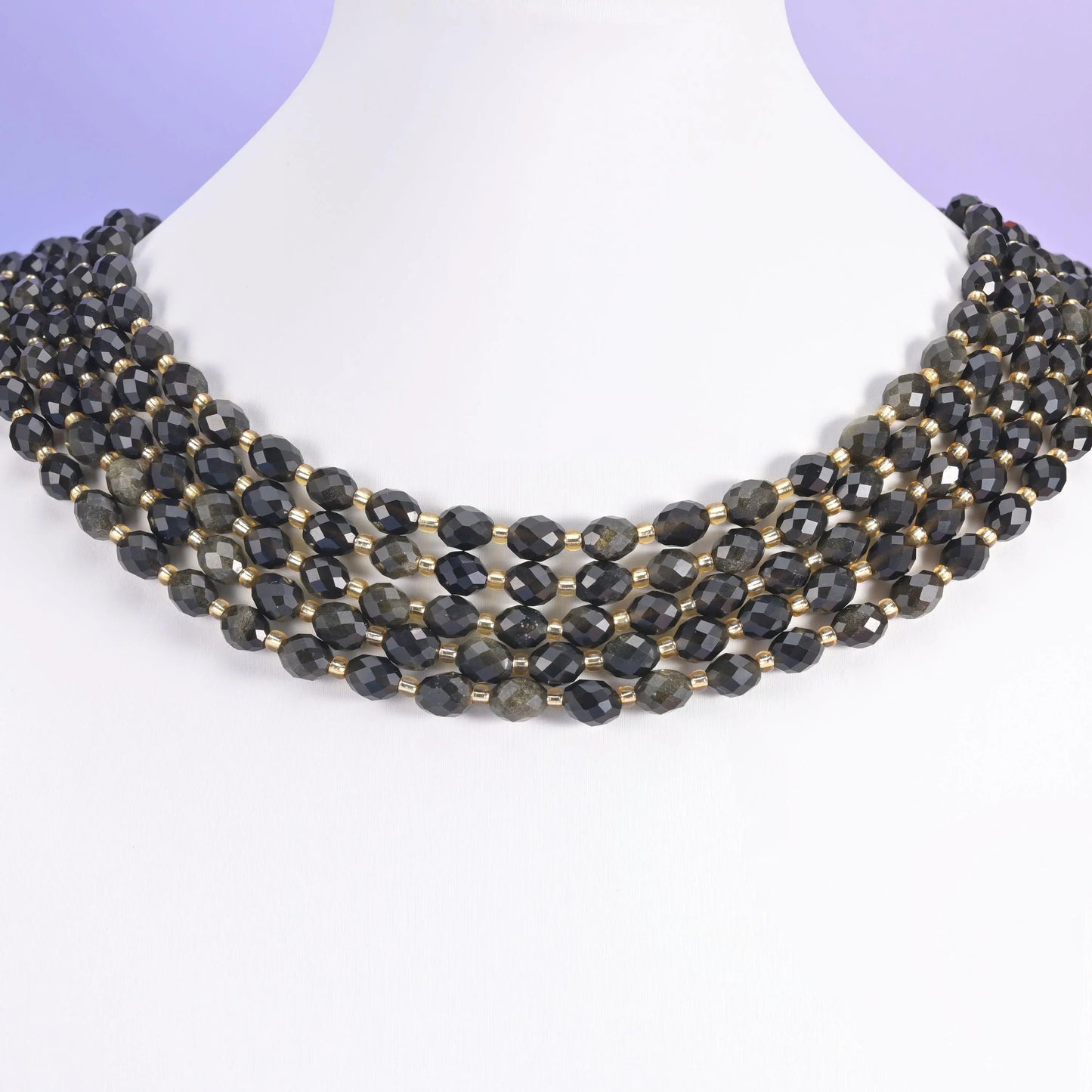 Gold Obsidian beads, faceted rice barrel, 6x8mm