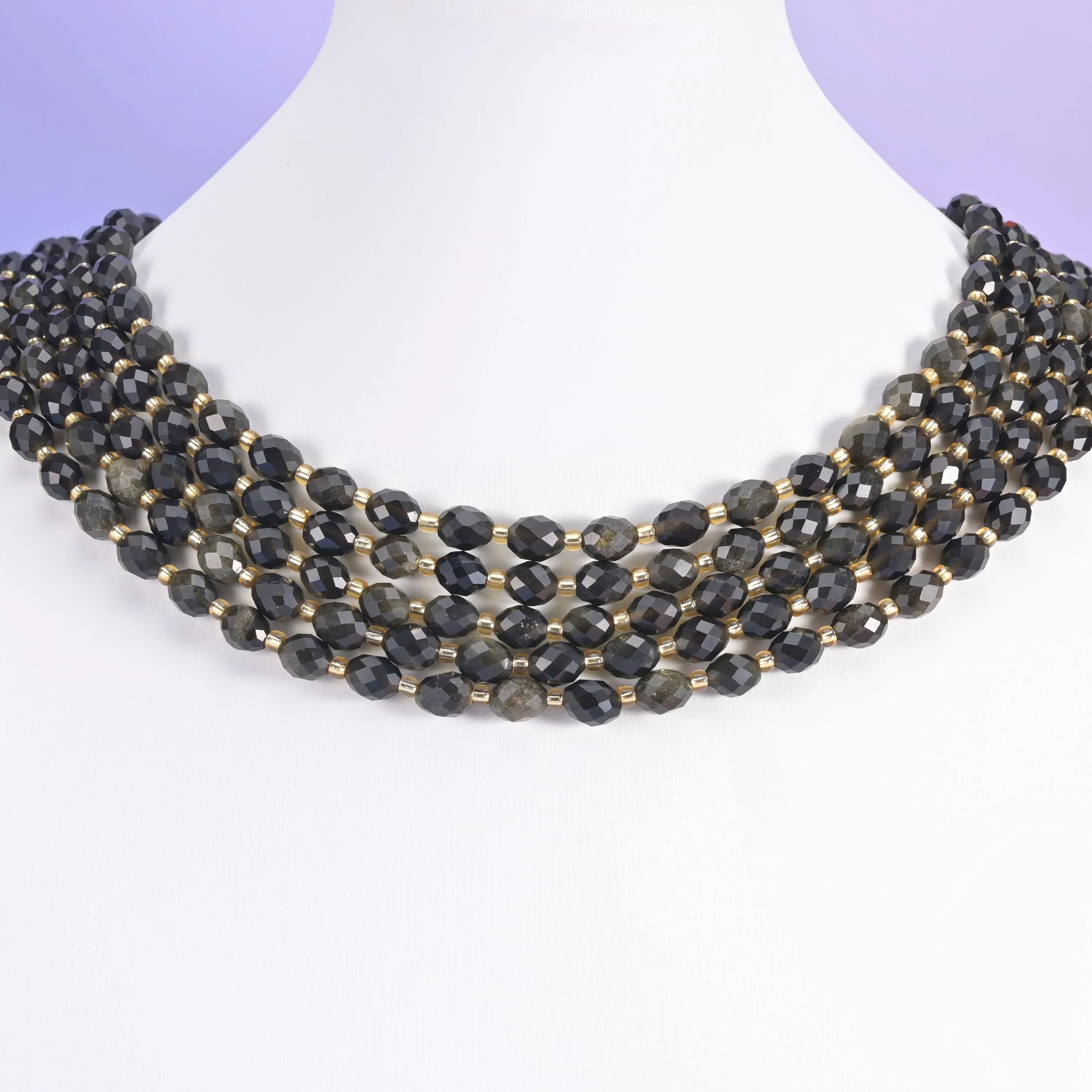 Gold Obsidian beads, faceted rice barrel, 6x8mm