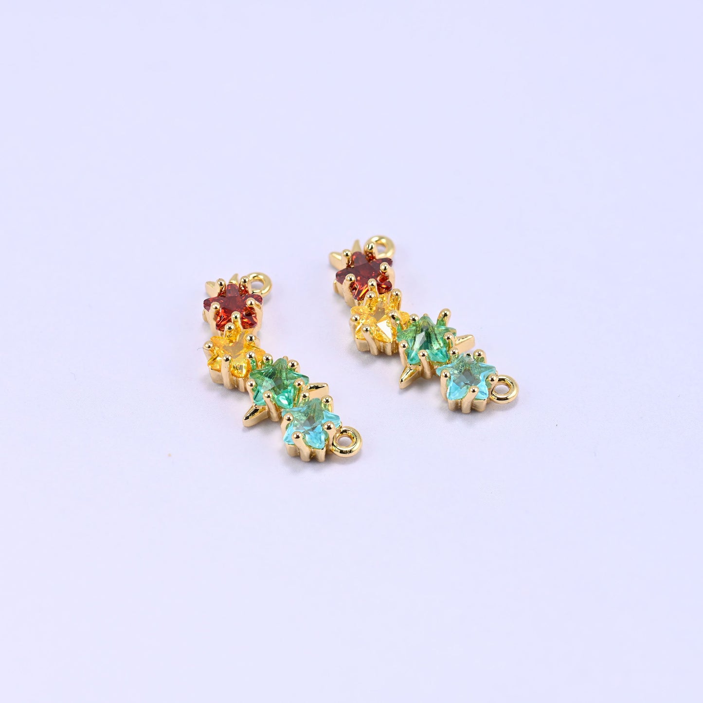 Multicolor 4 Stars Zircon Connector Pendants: 18K Gold Plated, Jewelry Making Supply
