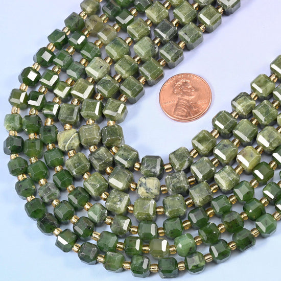 Faceted cube cut South Jade beads