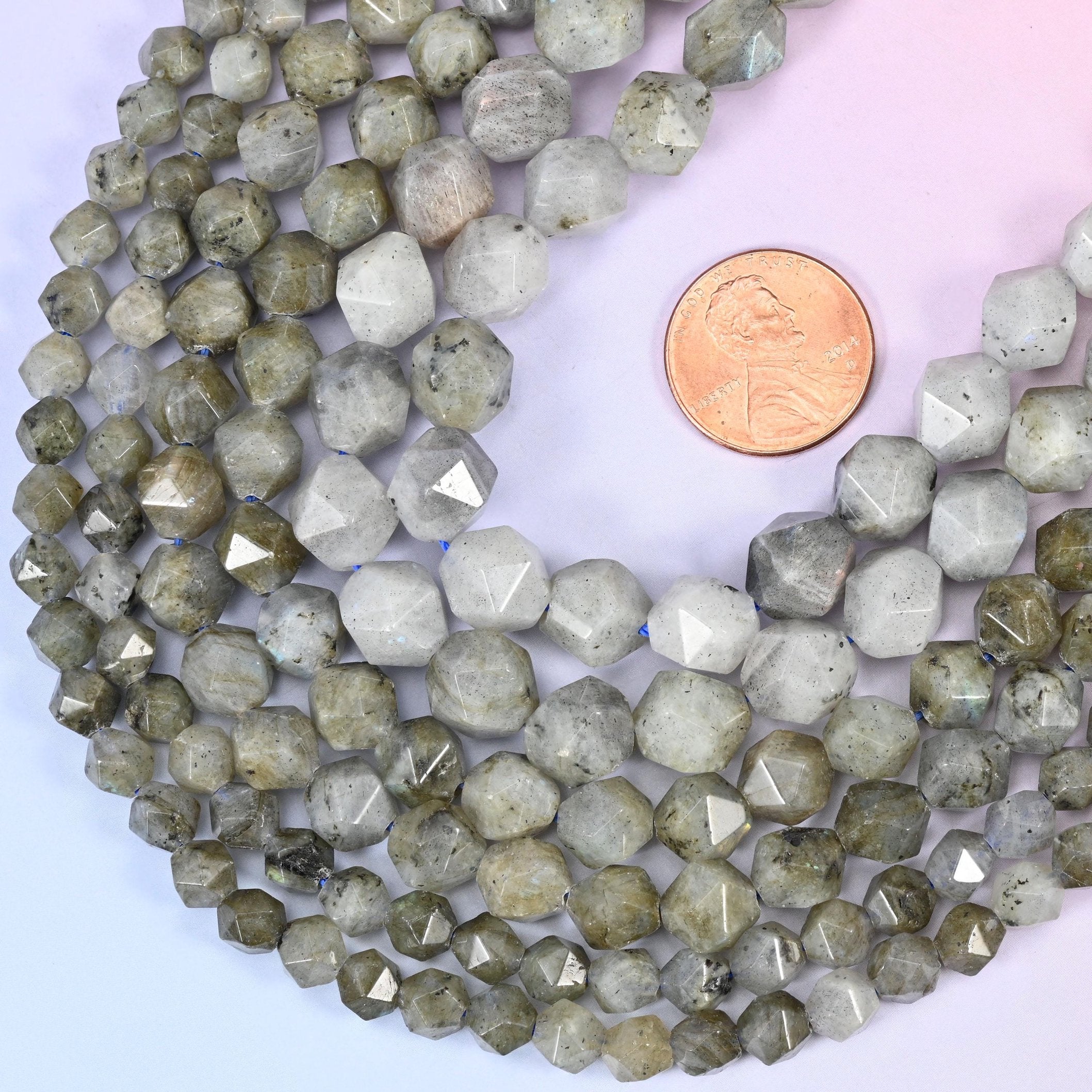 Diamond star cut Gray Labradorite beads