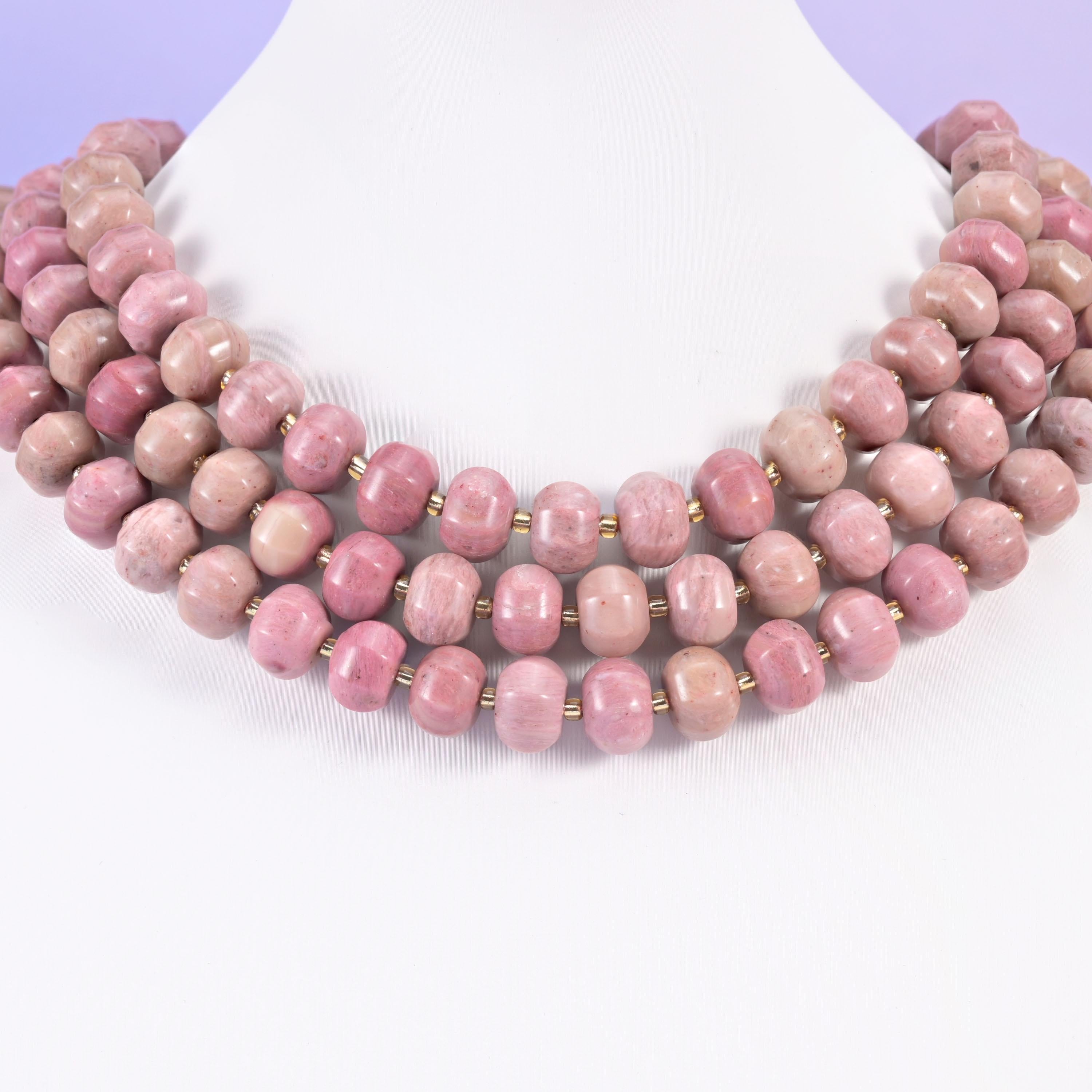 Pink rhodonite pumpkin beads, smooth rondelle shape, 12x8mm