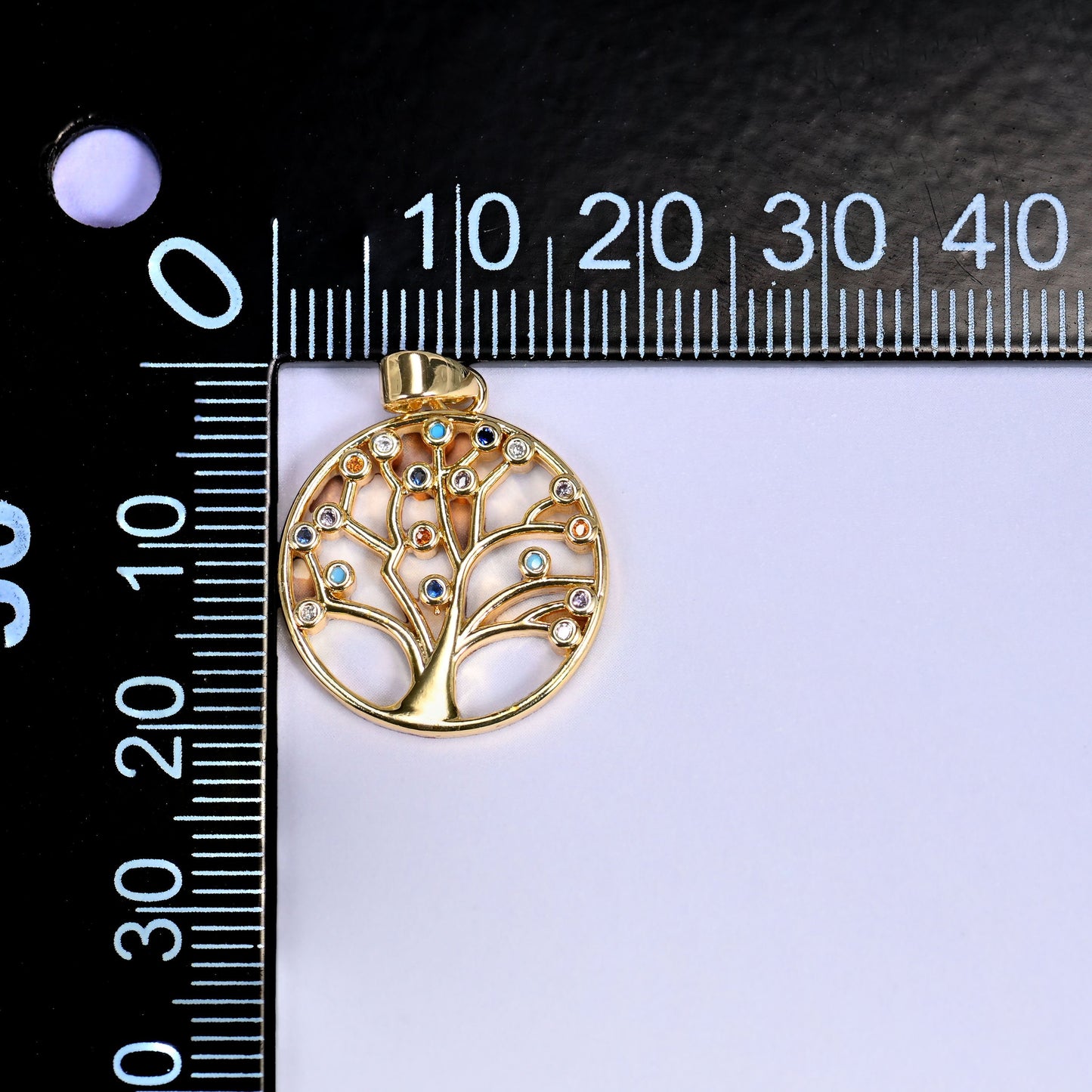 18K Gold Plated Brass Tree of Life Charm Pendant with an openwork branch design dotted with multicolor zircon and enamel accents