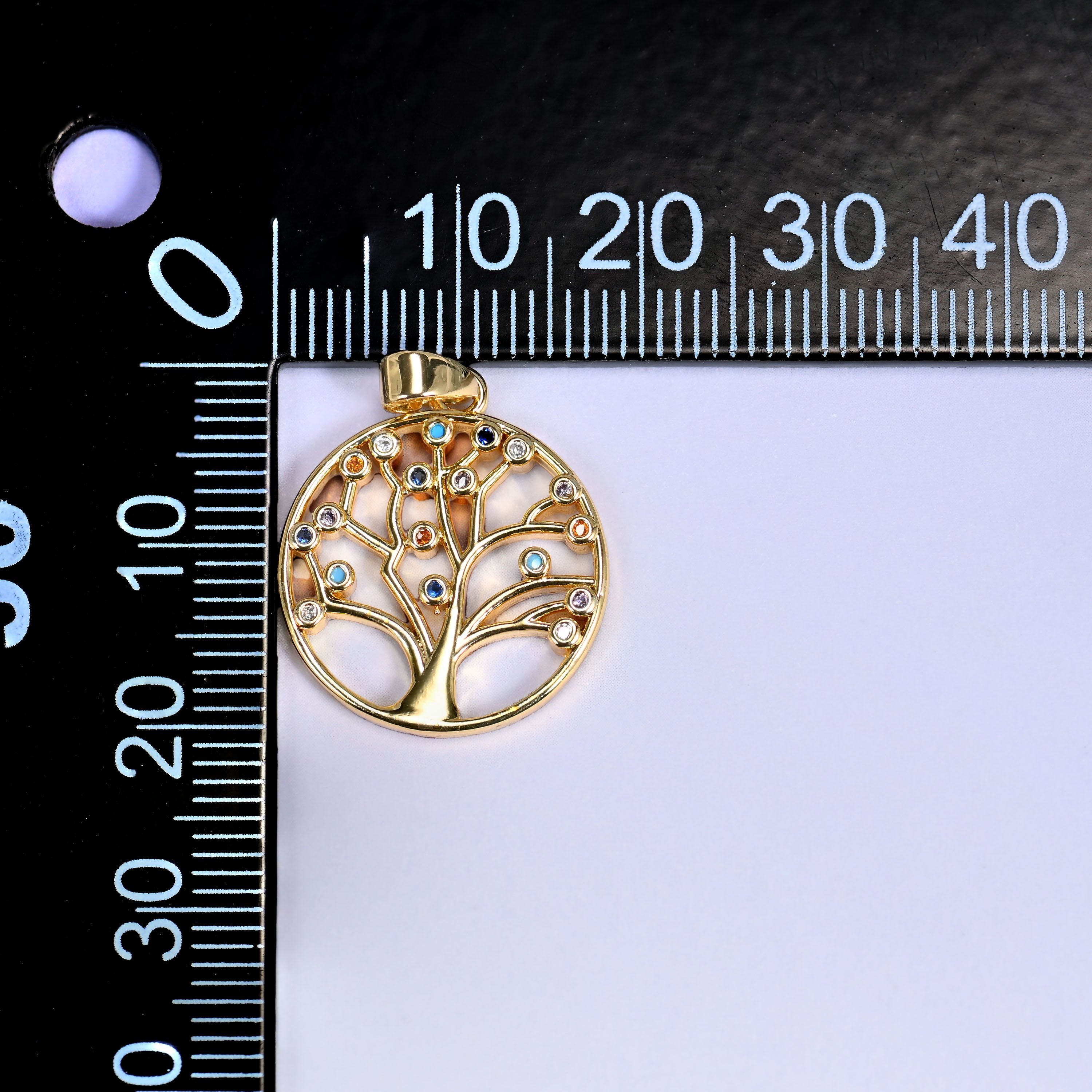 18K Gold Plated Brass Tree of Life Charm Pendant with an openwork branch design dotted with multicolor zircon and enamel accents