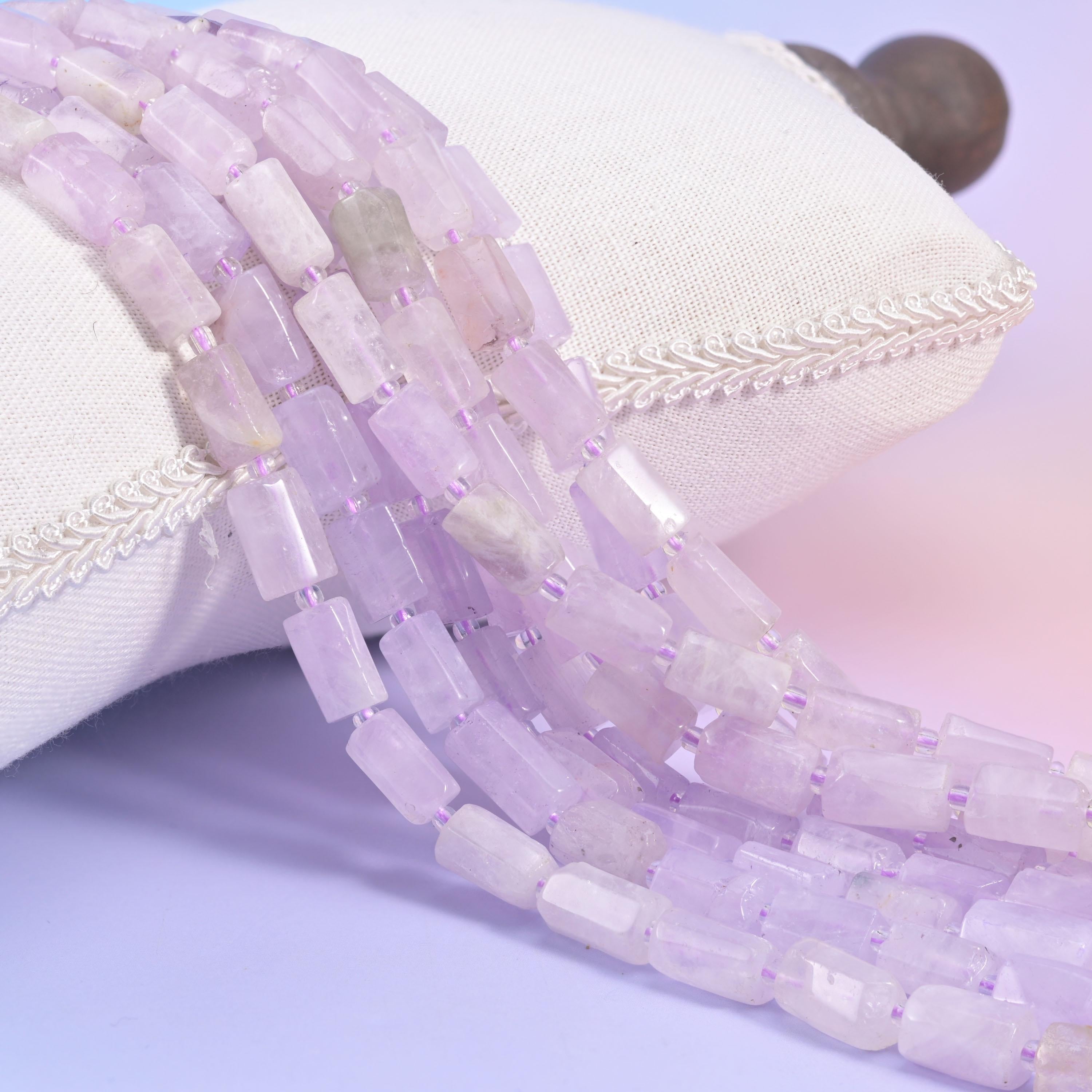 Purple Jade faceted tube cylinder beads, unique elegant shape with a soft purple colour
