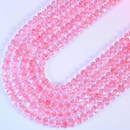 Transparent Pink Faceted Rondelle Glass Beads, 15 inch strand