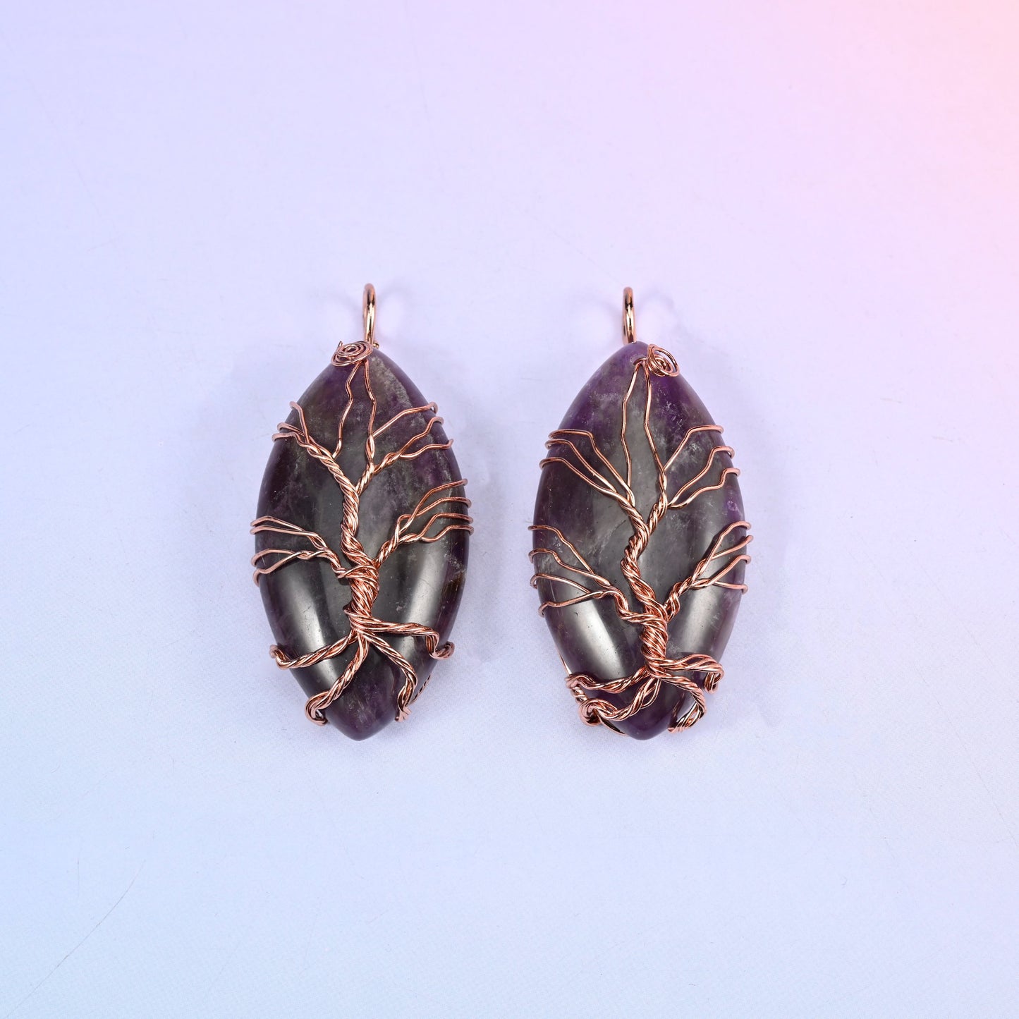 Oval Crystal Pendant with Copper Wired Tree