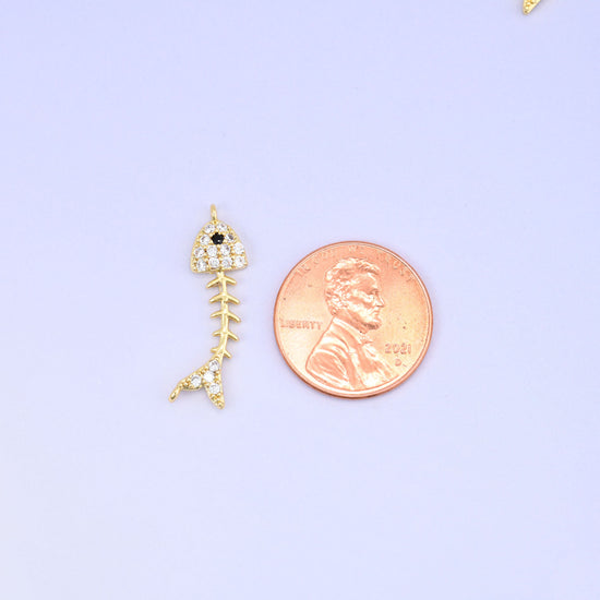 Fishbone Zircon Charms: 18K Gold Plated Pendants, Jewelry Making Supply