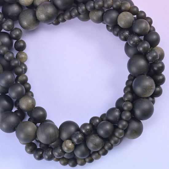 Gold Obsidian Matte Round Beads 4mm 6mm 8mm 10mm Jewelry Making 15 Inch Strand
