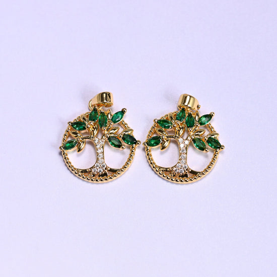 Round Green Leaf Tree Zircon Charms: DIY Pendants, Jewelry Making Supply