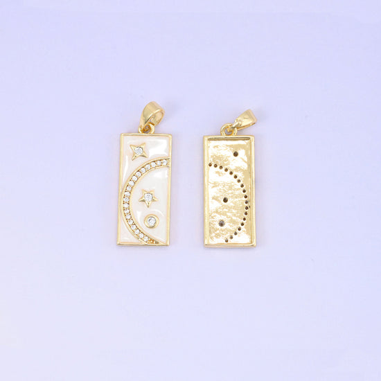 Moon Star Rectangle Charm Pendant in gold and white