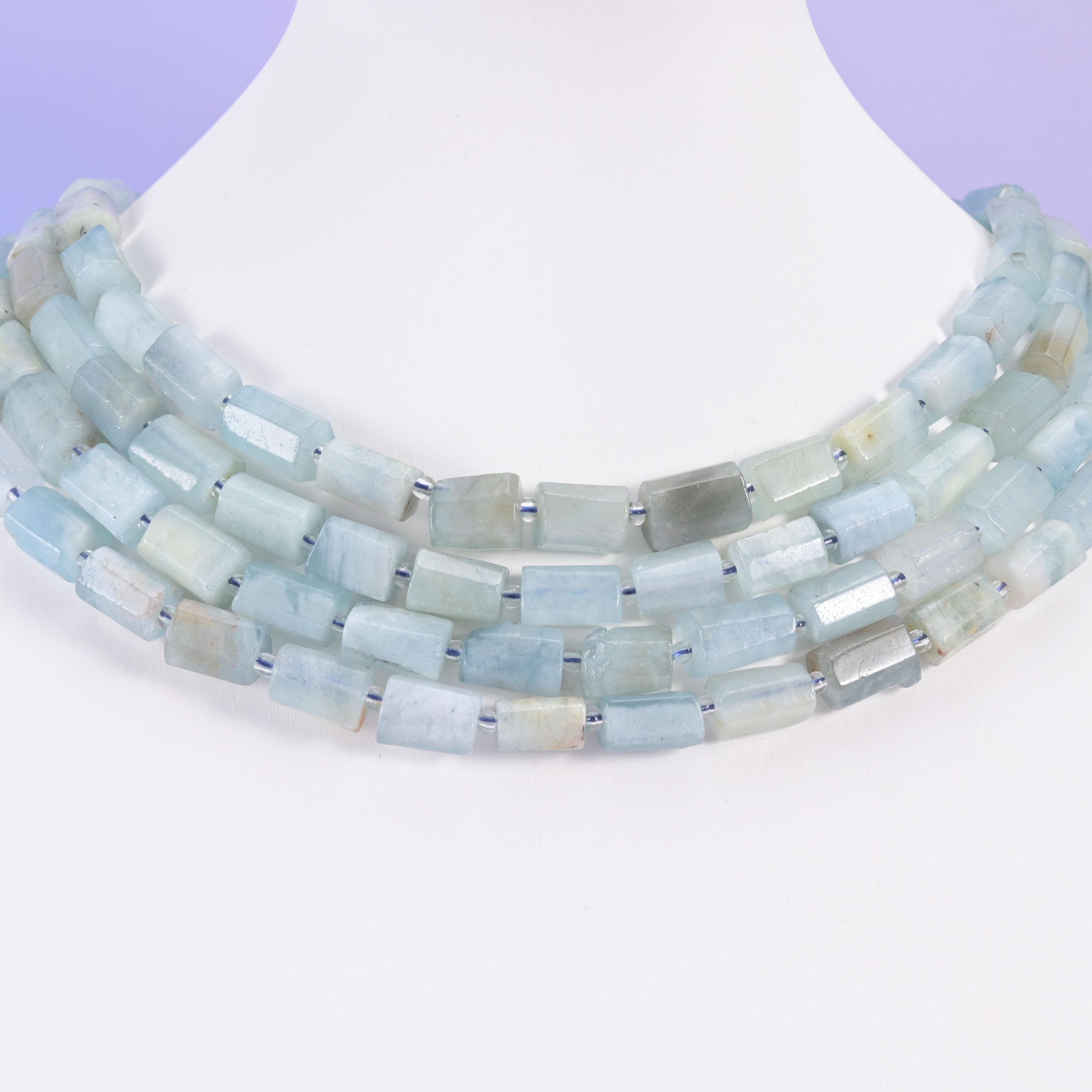 Aquamarine beads, faceted tube, 12x8mm