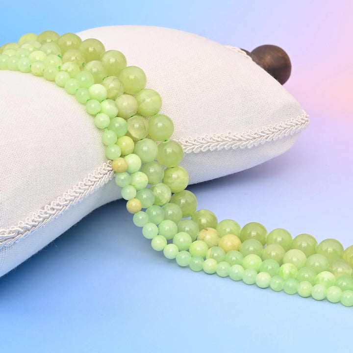 Green Flower Jade Smooth Round Beads